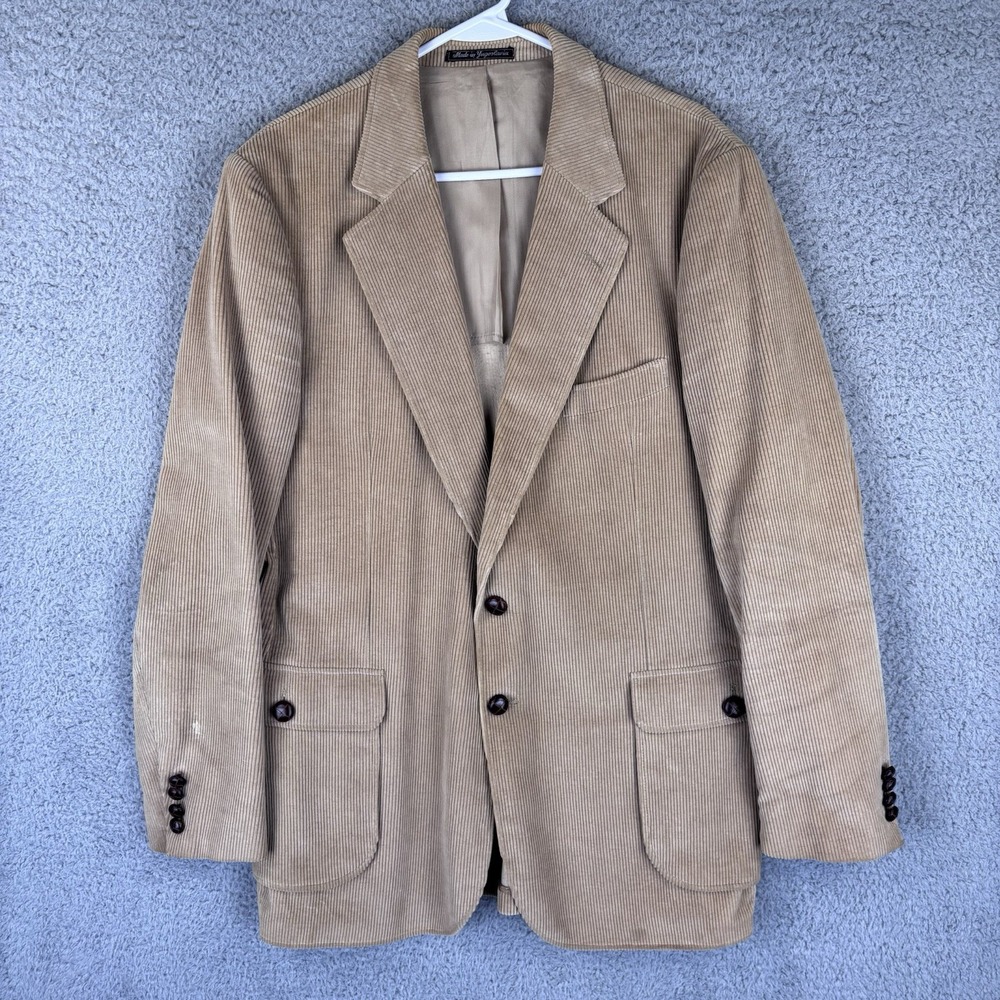 Vintage Christian Dior‎ Corduroy Sport Coat Mens 42L Tan Jacket Leather Button - Picture 2 of 16